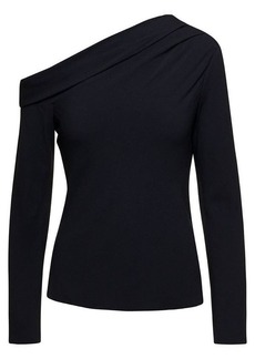 Theory Black Off-Shoulder Fitted Top in Viscose Blend Woman