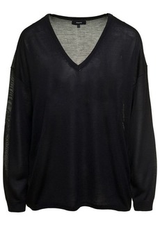Theory Black Pullover with V Neckline and Long Sleeves in Silk Woman