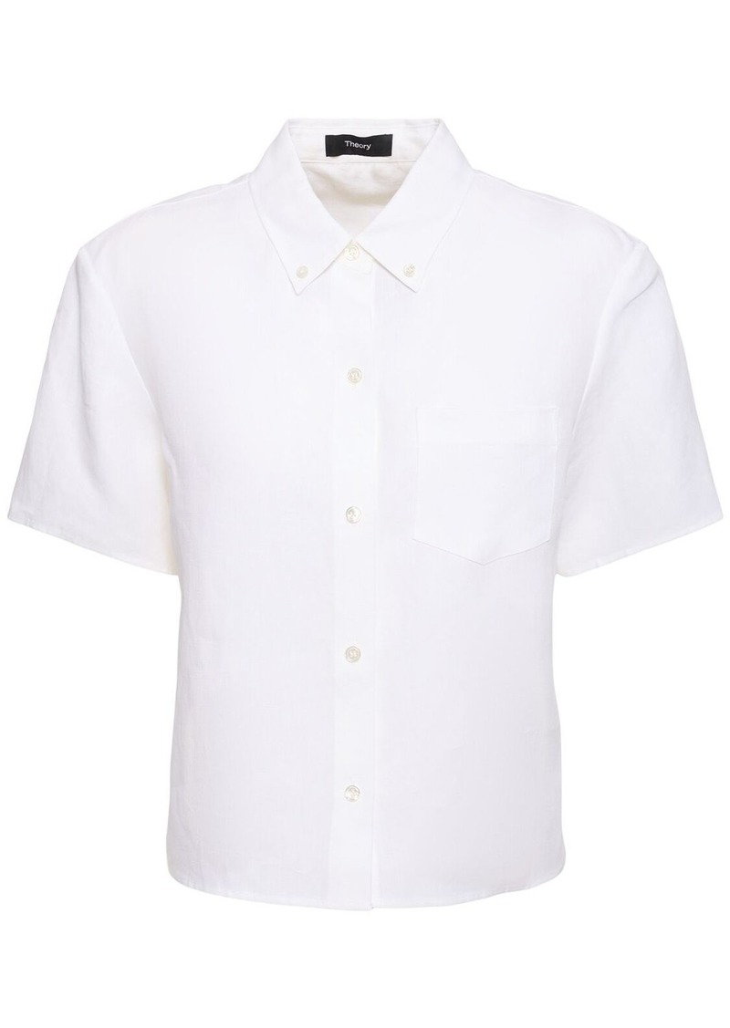 Theory Boxy Fit Linen Shirt W/pocket