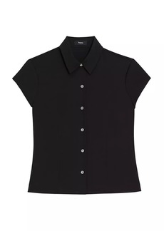 Theory Cap-Sleeve Silk Button-Front Shirt