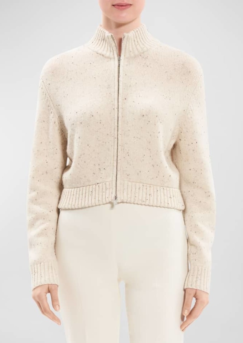 Theory Cashmere and Wool Cropped Mock-Neck Cardigan