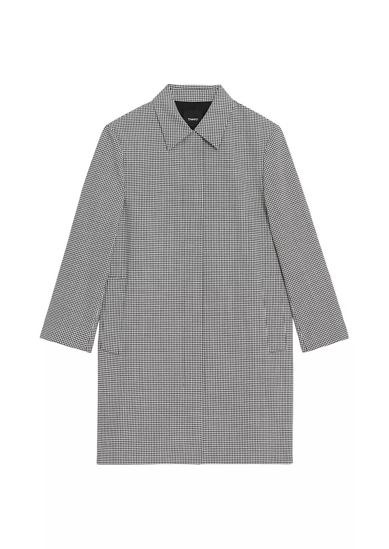 Theory Checkered Stretch Wool Car Coat