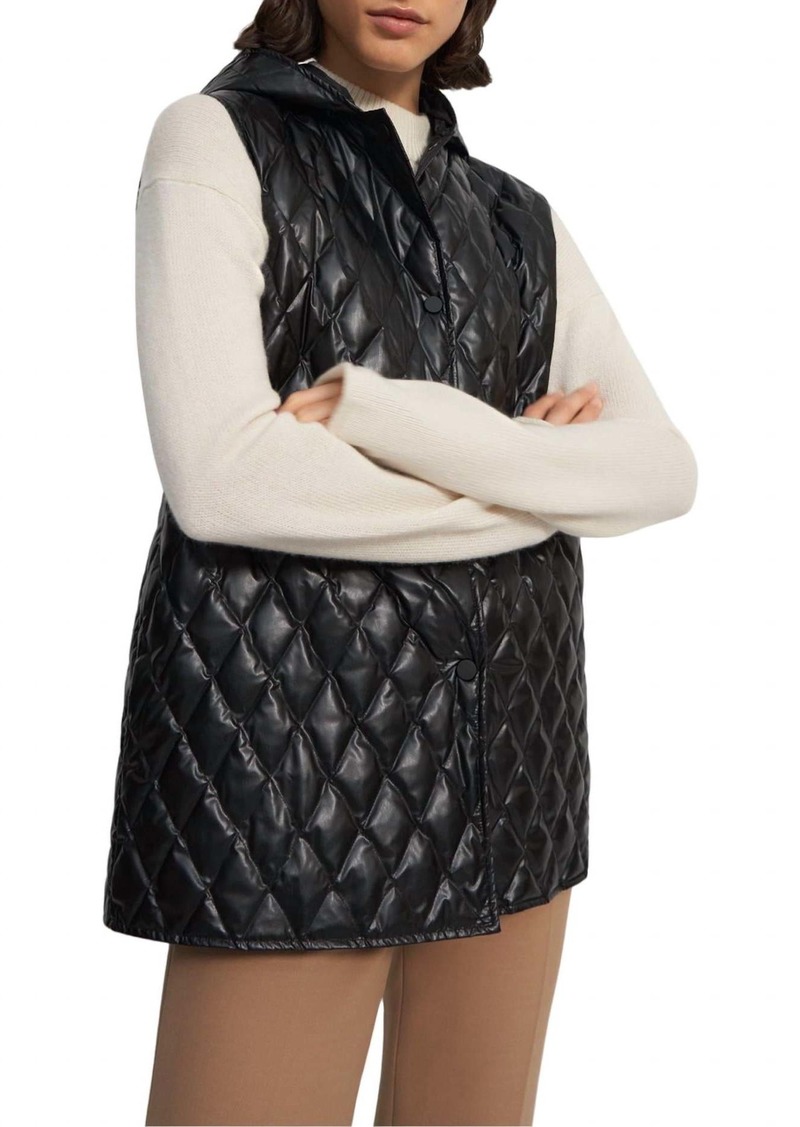 Theory Clairene Quilted Faux Leather Hooded Vest In Black