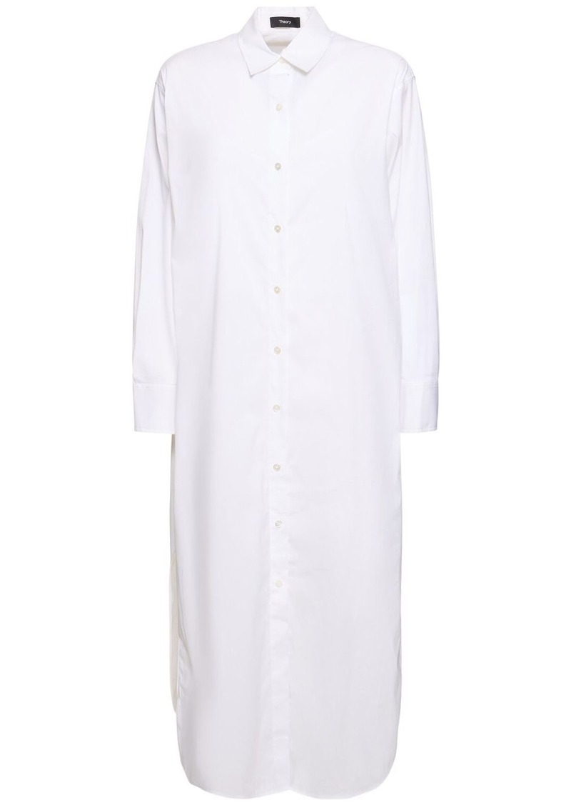 Theory Cotton Blend Poplin Midi Shirt Dress