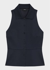 Theory Cotton Pique Sleeveless Peplum Top