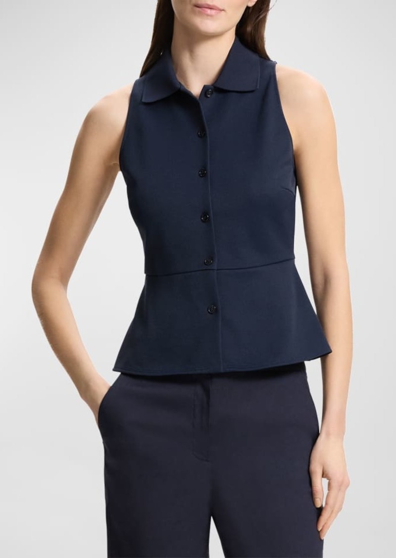 Theory Cotton Pique Sleeveless Peplum Top