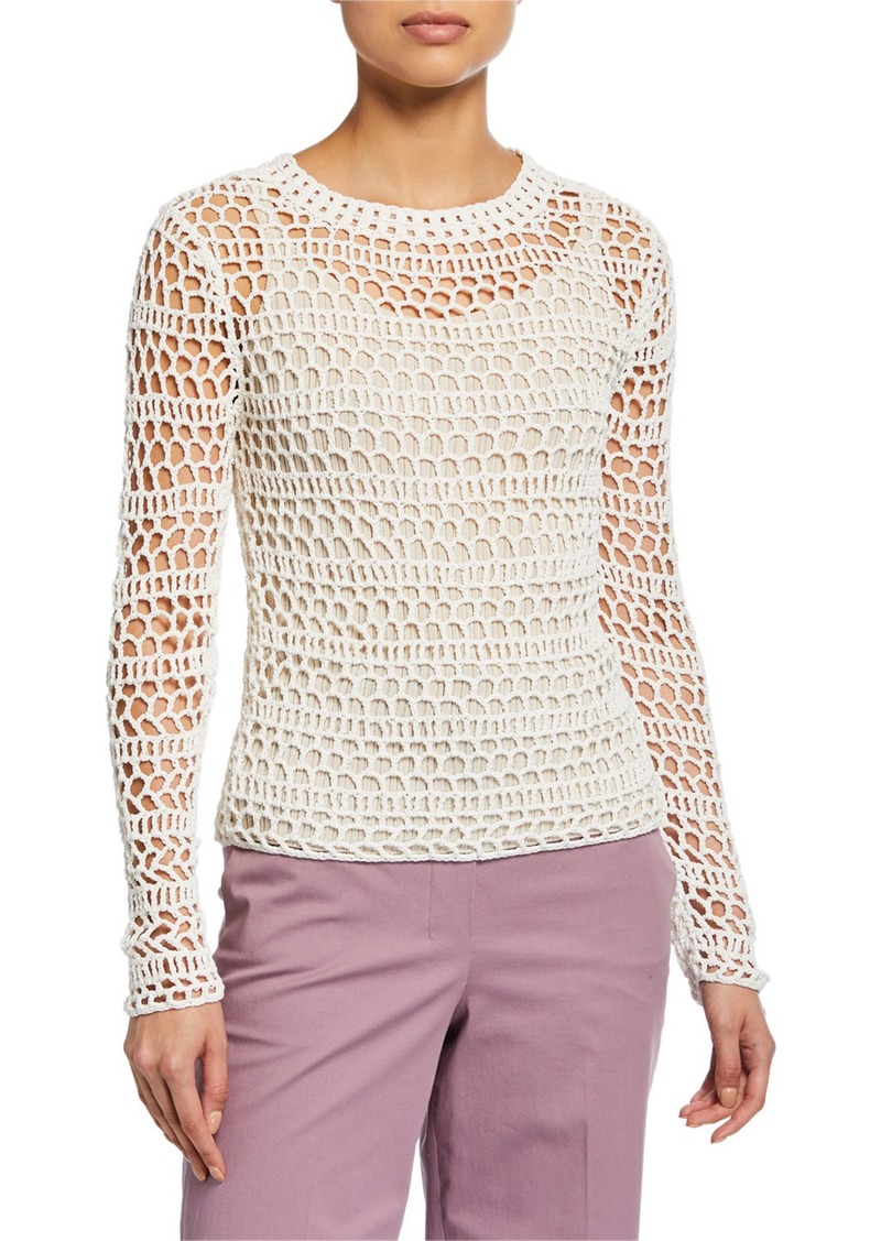 Crewneck Long-Sleeve Crochet Top