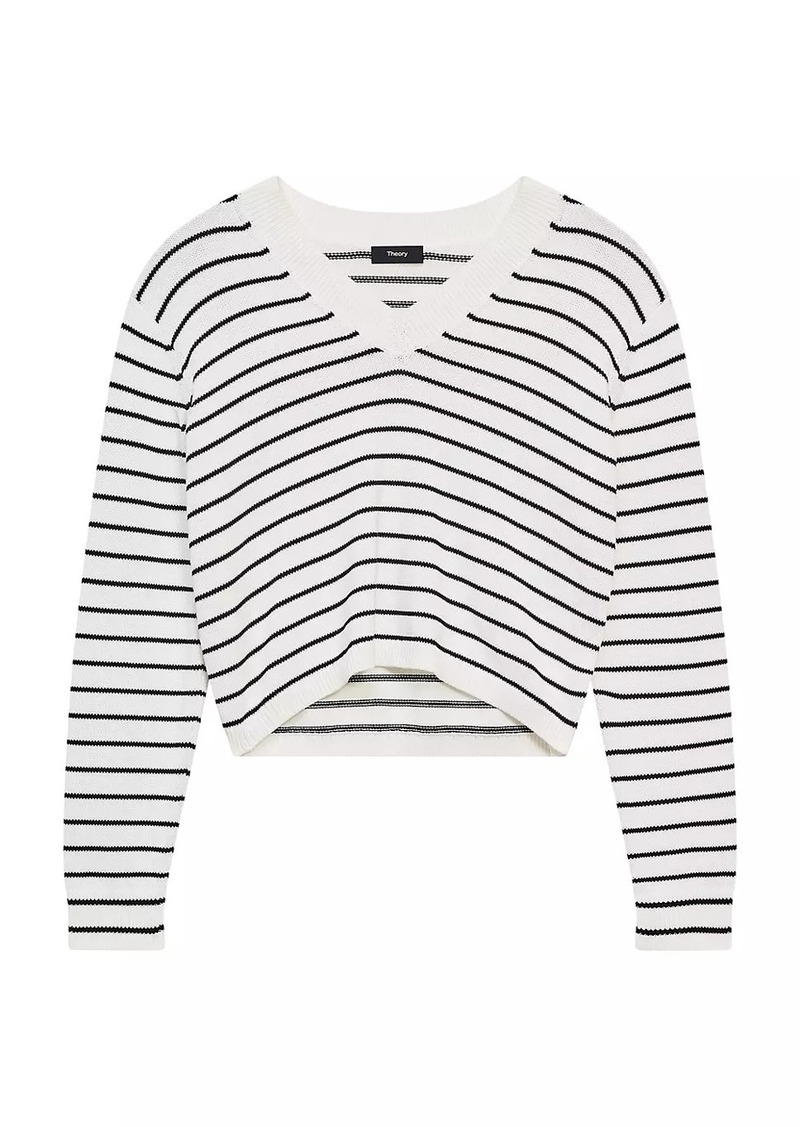 Theory Cropped Striped Knit Sweater