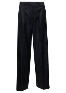 Theory Dark Grey Tailored Pinstripe Pants in Wool Woman
