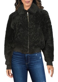 Theory Dolman Womens Leather Shearling Bomber Jacket