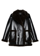 Theory Faux Fur-Trimmed Faux Leather Peacoat