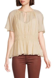 Theory Flutter Sleeve Silk Peasant Top