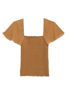Theory Flutter-Sleeve Smocked Top