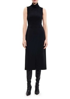 Theory Funnelneck Crepe Belted Midi Dress