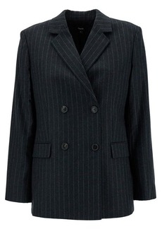 Theory Grey Double-Breasted Jacket with Stripe Motif in Wool Woman