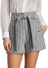 Theory High-Waist Striped Linen Shorts