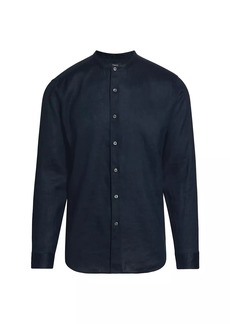 Theory Irving Linen Band-Collar Relaxed-Fit Shirt