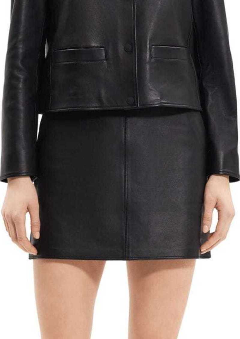Theory Leather Sheath Mini Skirt