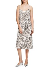 Theory Leopard Satin Slip Midi Dress