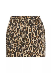 Theory Leopard Wool Low-Rise Miniskirt