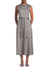 Theory Linen Blend Denim Maxi Shirtdress