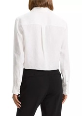 Theory Linen Crop Button-Front Shirt