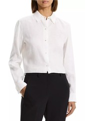 Theory Linen Crop Button-Front Shirt