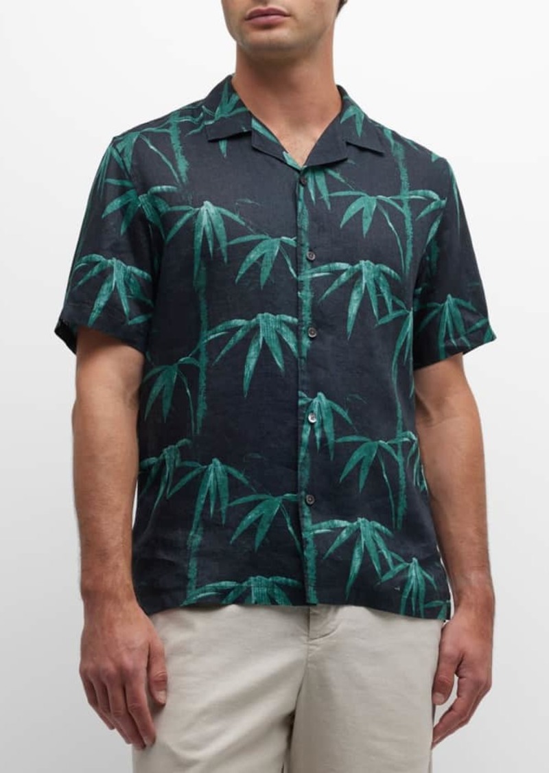 Theory Men's Bamboo-Print Linen Camp Shirt