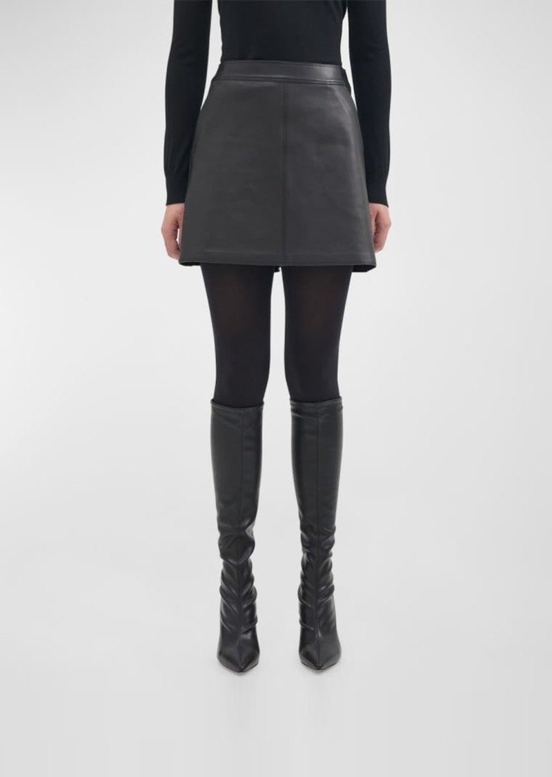 Theory Nappa Leather Mini A-Line Skirt