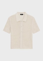 Theory Neo Harbor Chain Mesh Short-Sleeve Linen-Blend Shirt