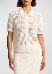 Theory Neo Harbor Chain Mesh Short-Sleeve Linen-Blend Shirt