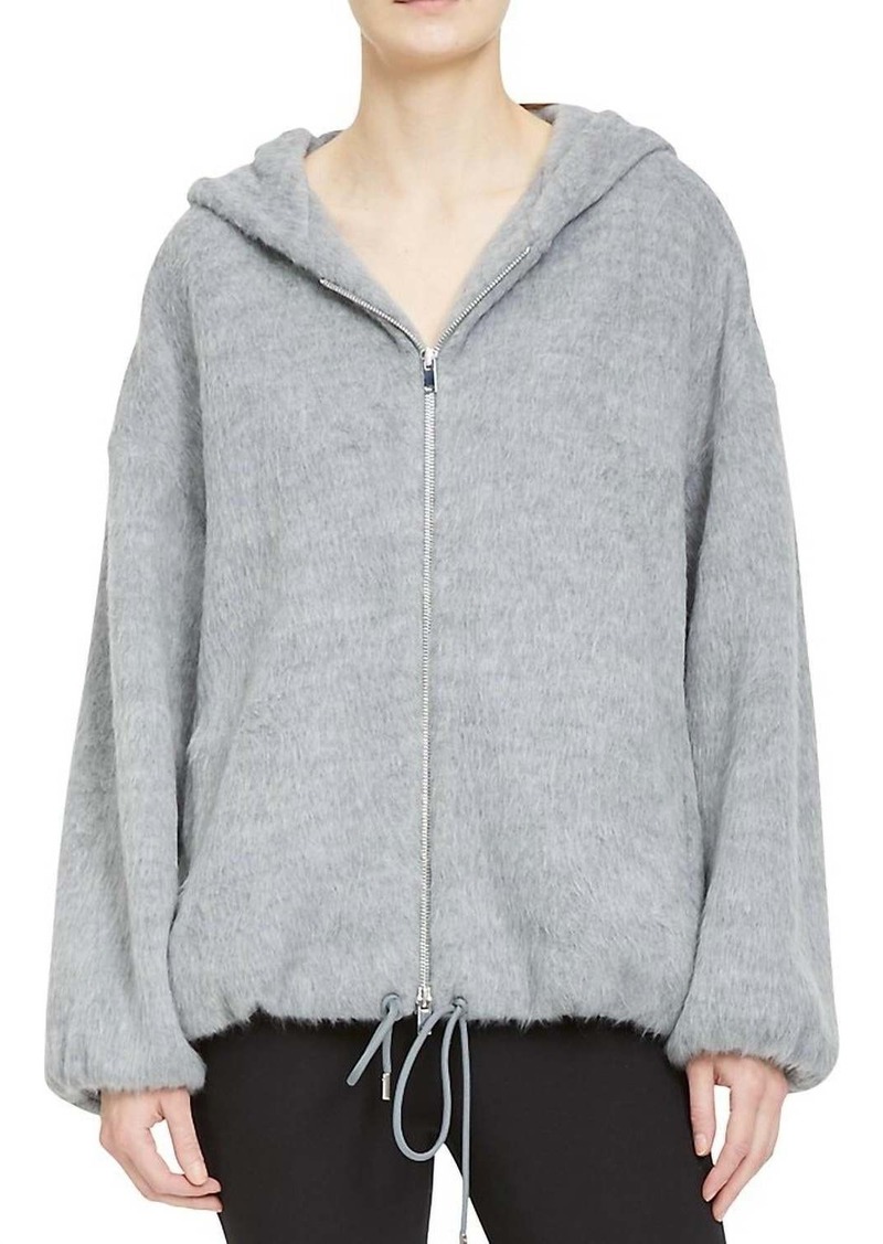 Theory Outerwear Oversized Zip Up Drawstring Hoodie Jacket in Gray