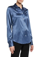 Theory Perfect Fitted Stretch Silk Satin Button-Down Shirt