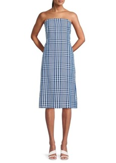 Theory Phyly Strapless Plaid Midi Dress