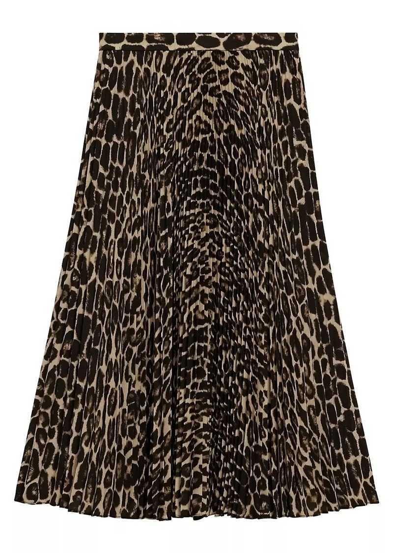 Theory Pleated Leopard Midi-Skirt