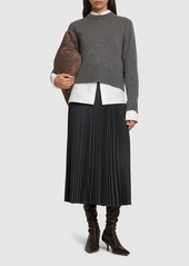 Theory Pleated Wool Blend Midi Skirt