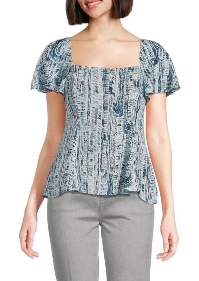 Theory Print Godet Pleat Silk Top