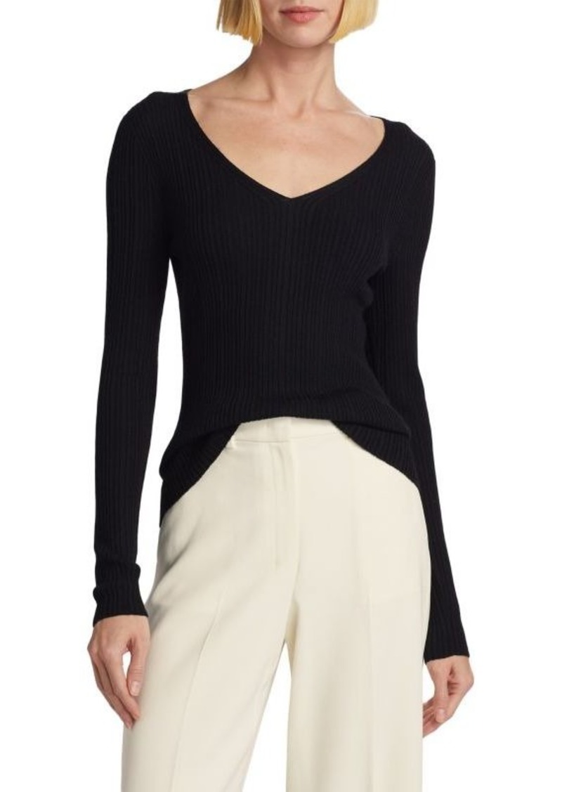 Theory Rib-Knit Wool-Blend V-Neck Top