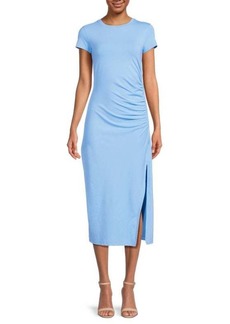 Theory Ruched Front Slit Midi Dress