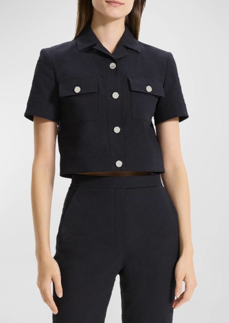 Theory Seersucker Cropped Short-Sleeve Jacket