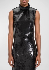 Theory Sequin Crop Rolled-Neck Top