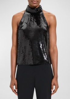 Theory Sequin Roll-Neck Halter Top