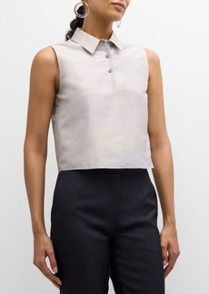 Theory Shantung Silk Sleeveless Crop Polo Top