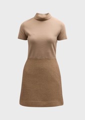Theory Short-Sleeve Combo Tweed Mini Dress