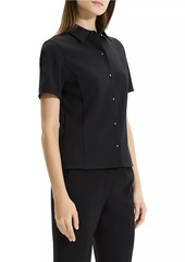 Theory Short-Sleeve Crepe Button-Front Blouse