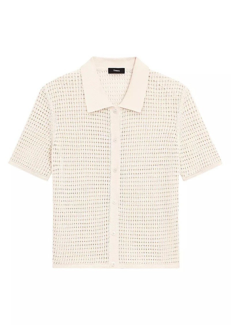 Theory Short-Sleeve Mesh Knit Button-Front Shirt