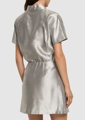 Theory Short Sleeve Silk Satin Mini Dress