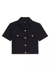 Theory Shrunke Cotton-Blend Button-Front Crop Shirt