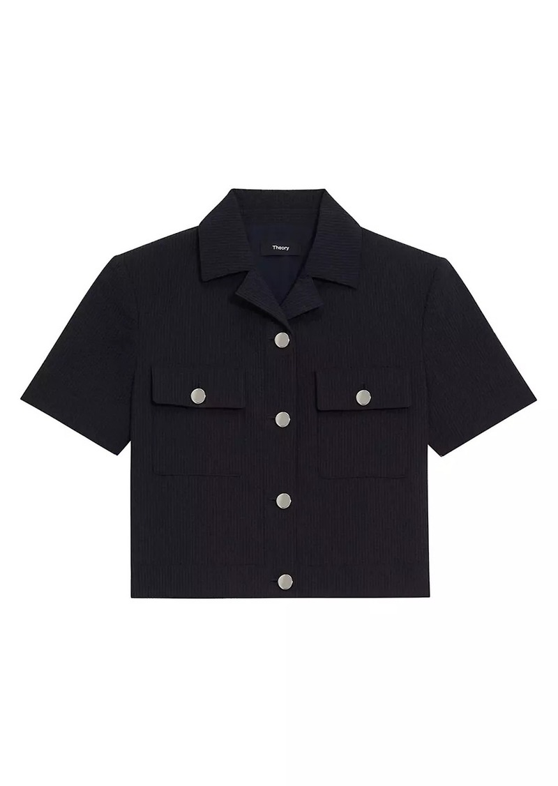 Theory Shrunke Cotton-Blend Button-Front Crop Shirt