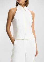 Theory Sleeveless Linen-Blend Button-Front Halter Shirt